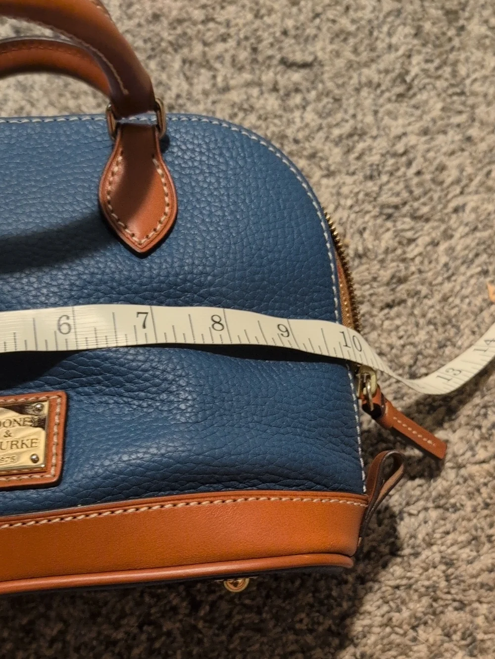 Dooney & Bourke Blue Pebbled Leather Satchel with Tan Trim